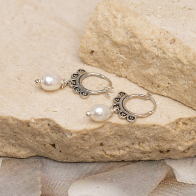 Silver Cloudy Hoops with Pearl