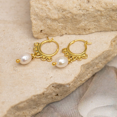 Golden Cloudy Hoops with Pearl