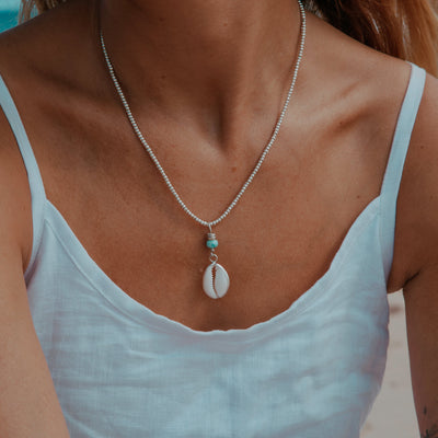 Ocean Cowrie Necklace with Larimar