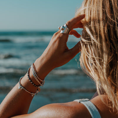 Silver Ripples with Periwinkle Ring - Short