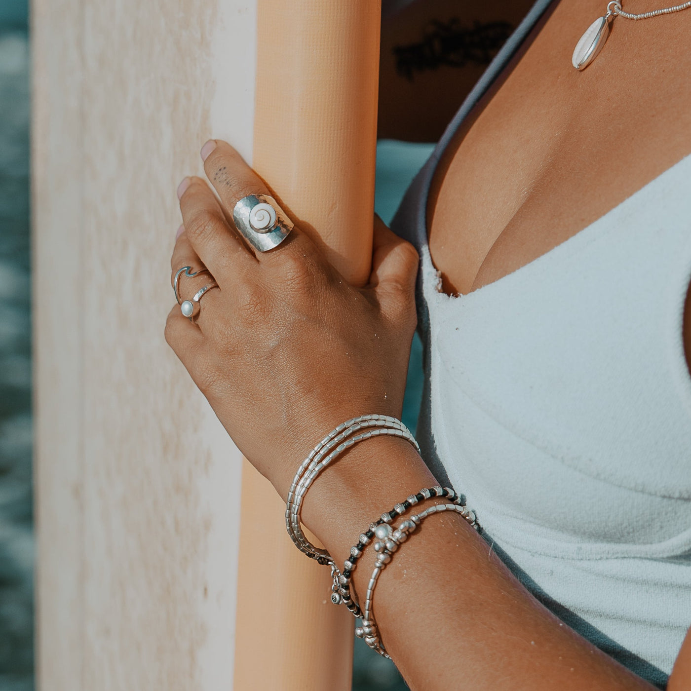 Silver Ripples with Periwinkle Ring - Short