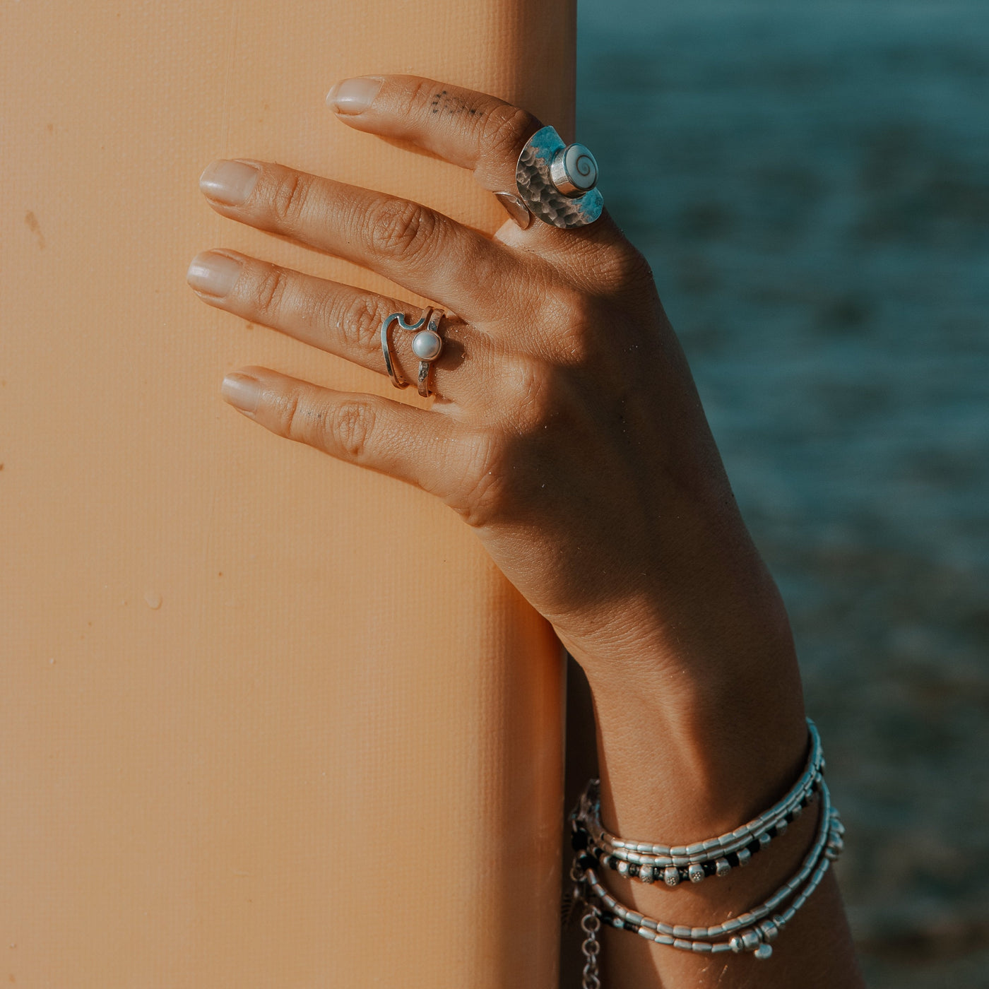 Silver Ripples with Periwinkle Ring - Short