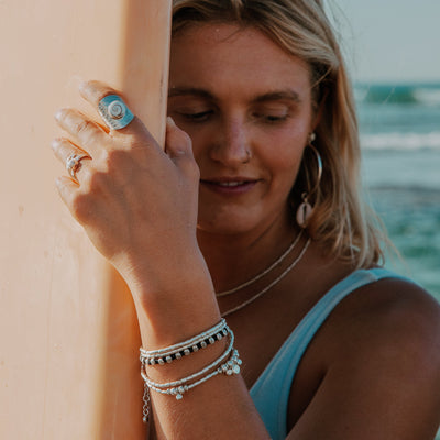 Silver Ripples with Periwinkle Ring - Short