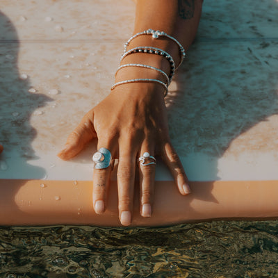 Silver Ripples with Periwinkle Ring - Short