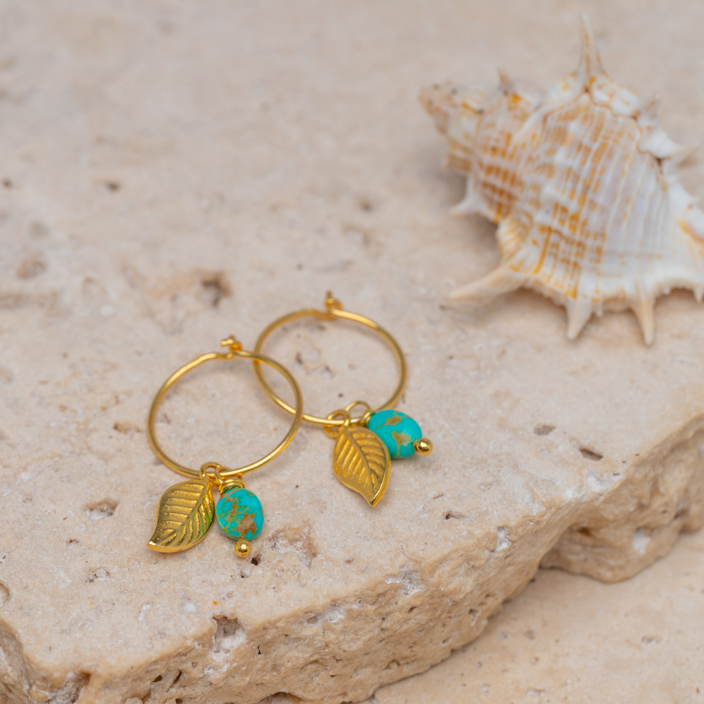 Turquoise Leaf Mini Hoops
