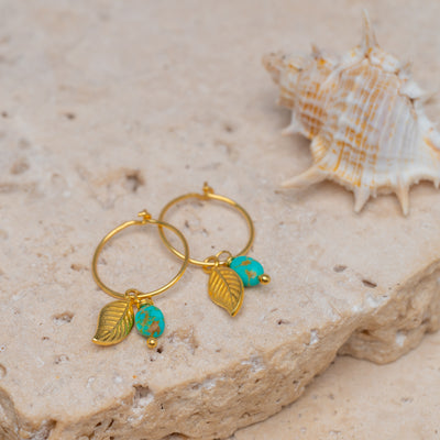 Turquoise Leaf Mini Hoops