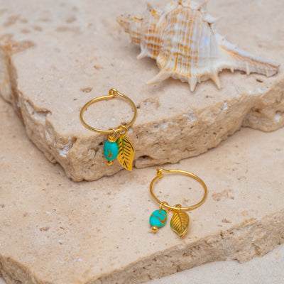 Turquoise Leaf Mini Hoops