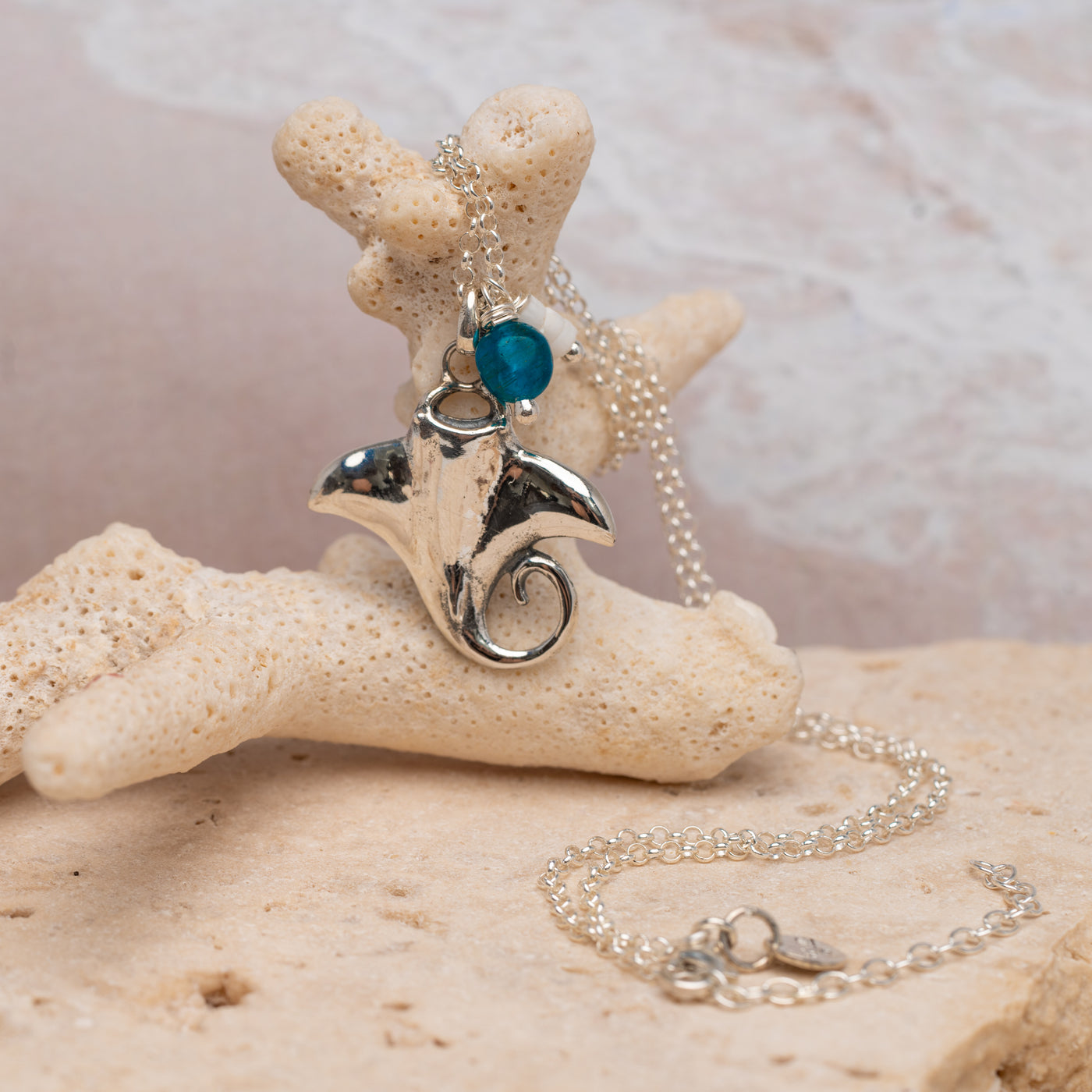 Manta Ray Pendant with Apatite