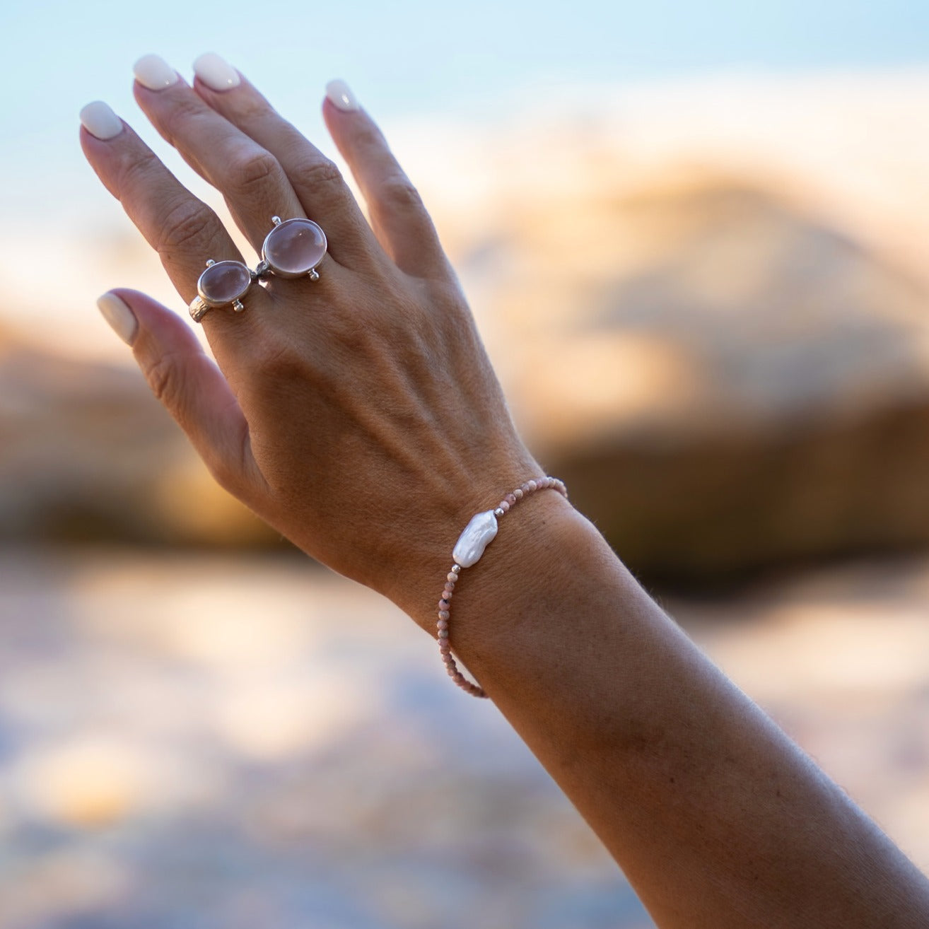 Rhodochrosite Pearl Bracelet