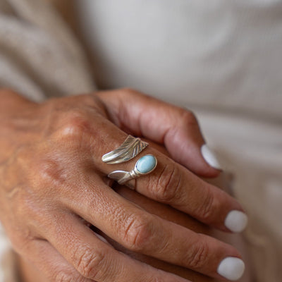 Larimar Feather Wrap Ring