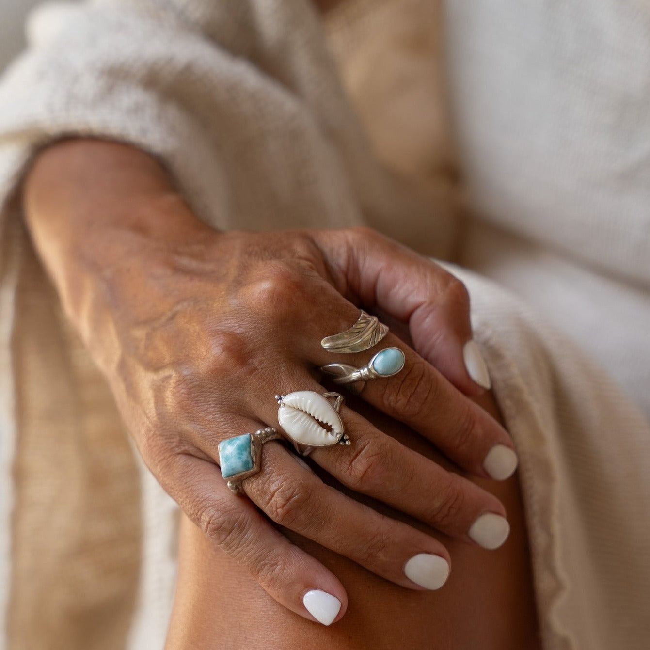 Larimar Feather Wrap Ring