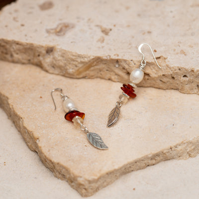 Amber Leaf Drops with Citrine and Pearl