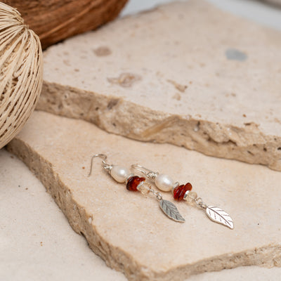 Amber Leaf Drops with Citrine and Pearl