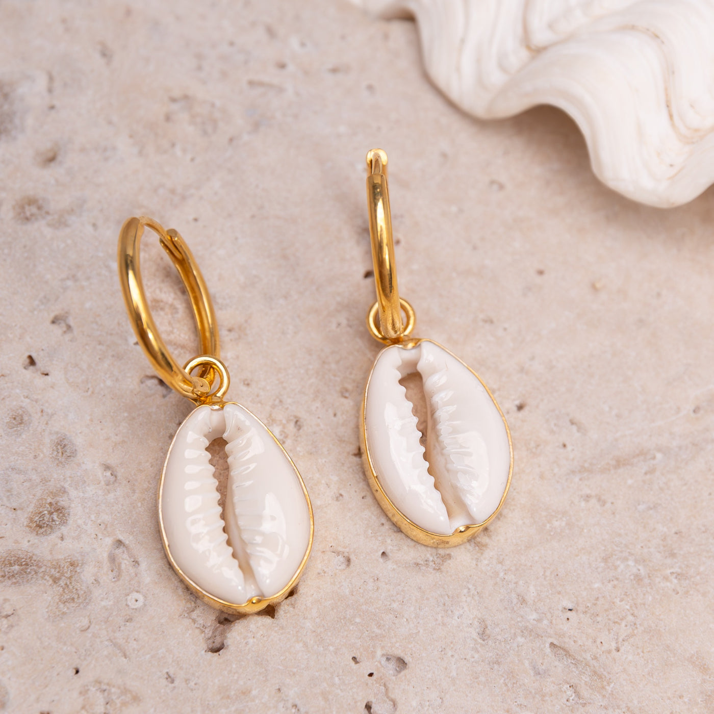 Golden Cowrie Sea Drops with Hoop