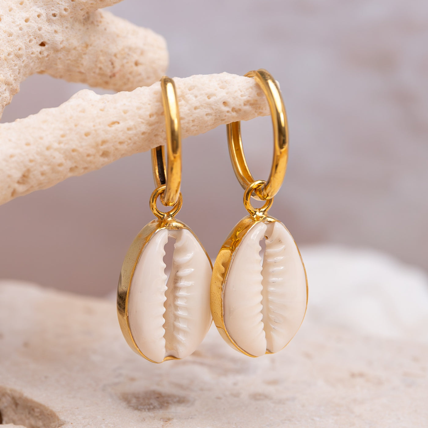 Golden Cowrie Sea Drops with Hoop