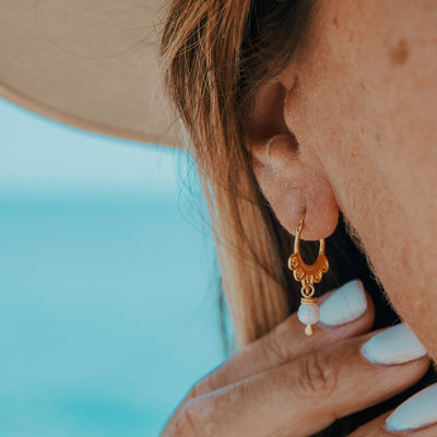 Golden Cloudy Hoops with Pearl