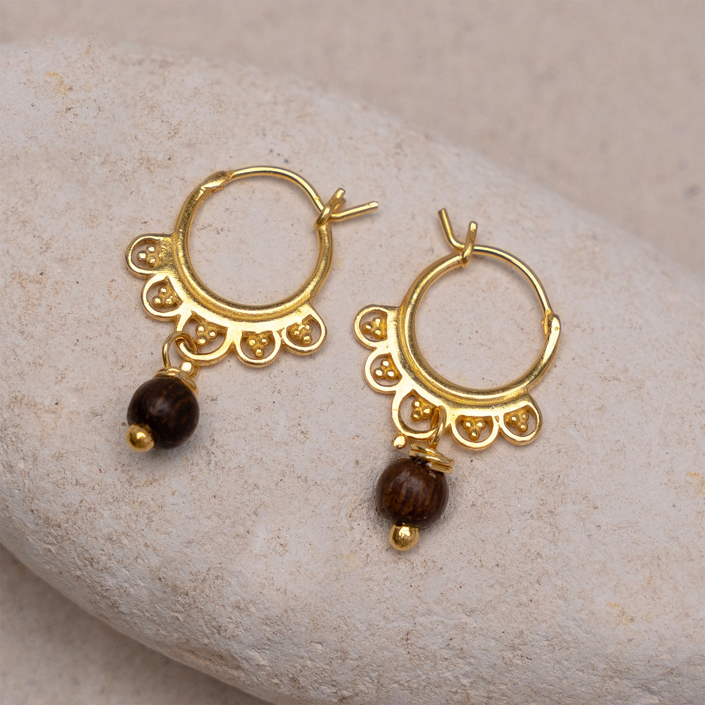 Golden Cloudy Hoops with Wood