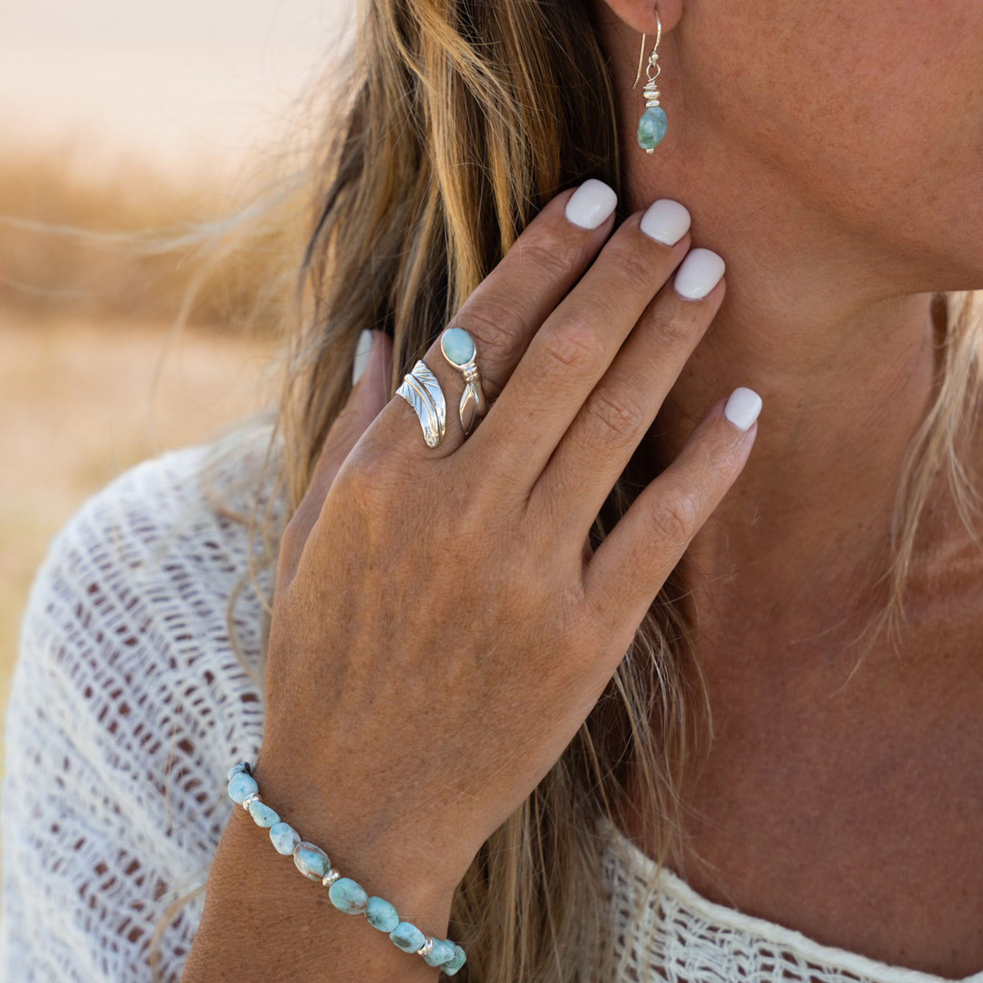 Larimar Feather Wrap Ring