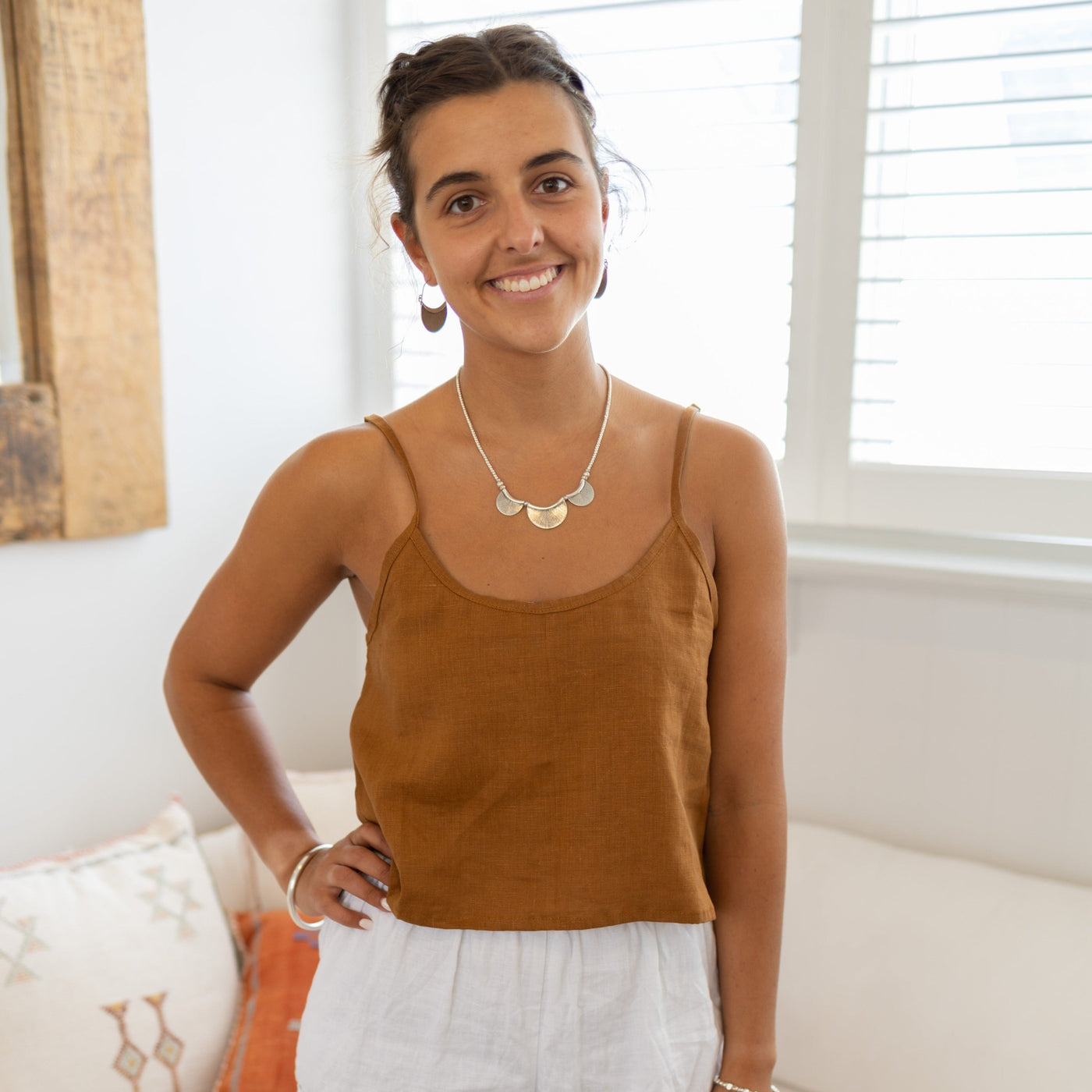 Rachel Crop Top - Tobacco Linen