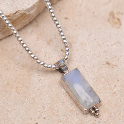Silver Crescent Moonstone Necklace