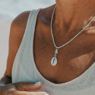 Ocean Cowrie Necklace with Larimar