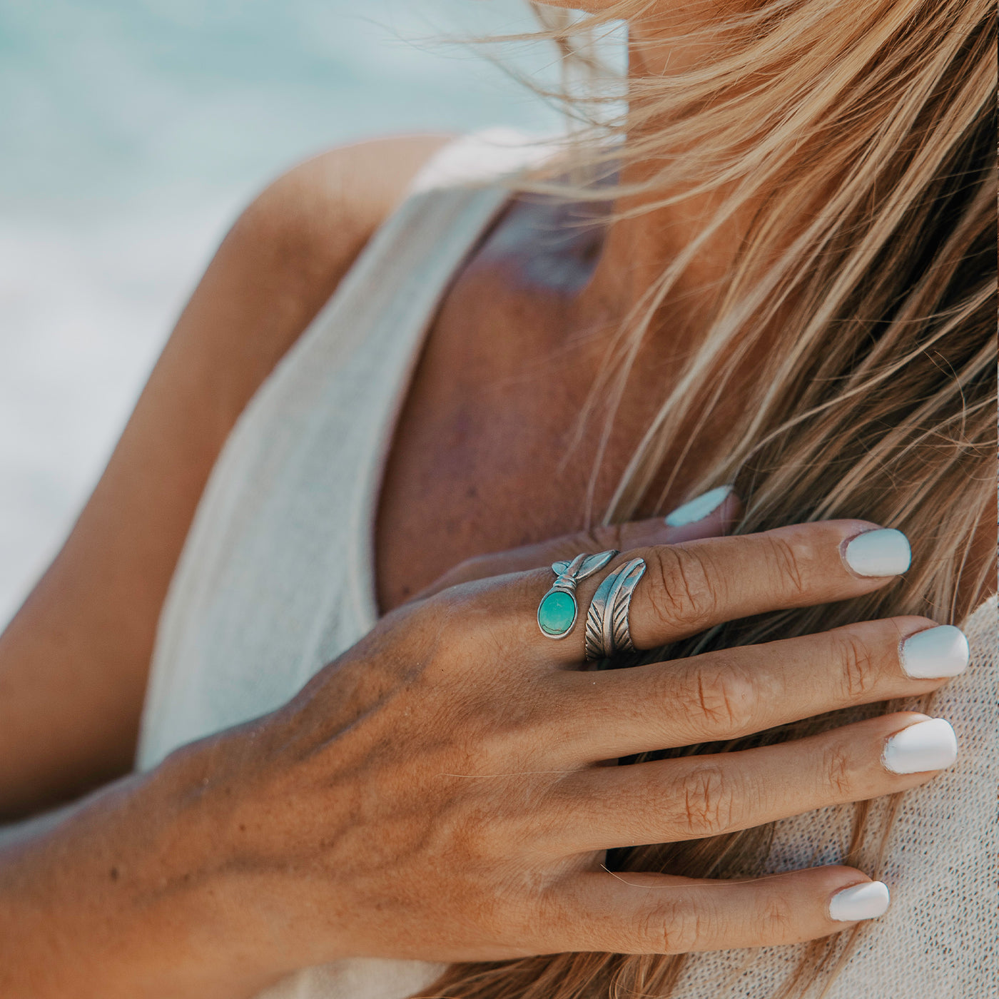 Turquoise Feather Wrap Ring