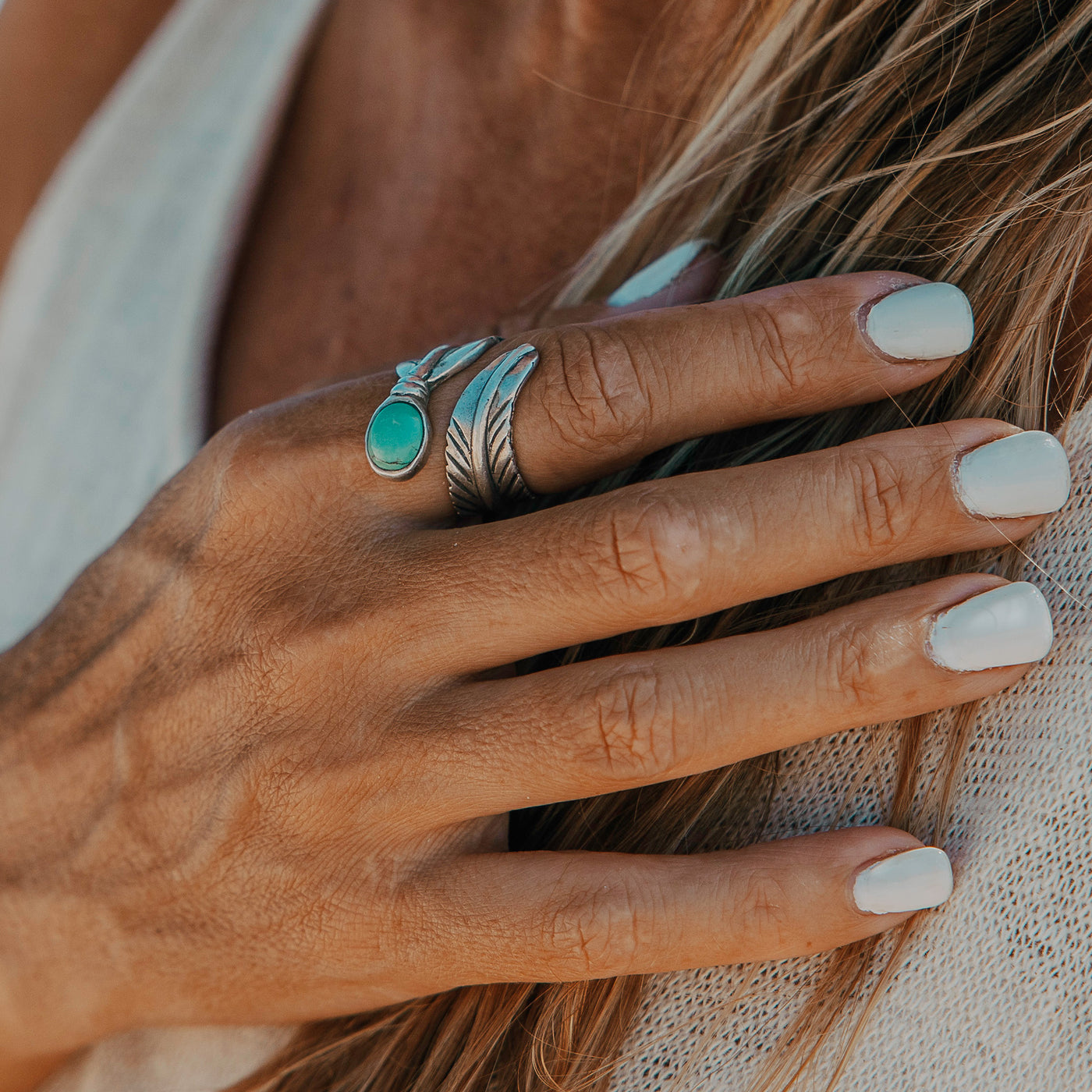 Turquoise Feather Wrap Ring