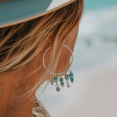 Turquoise and Larimar Sun Hoops