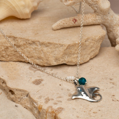 Manta Ray Pendant with Apatite