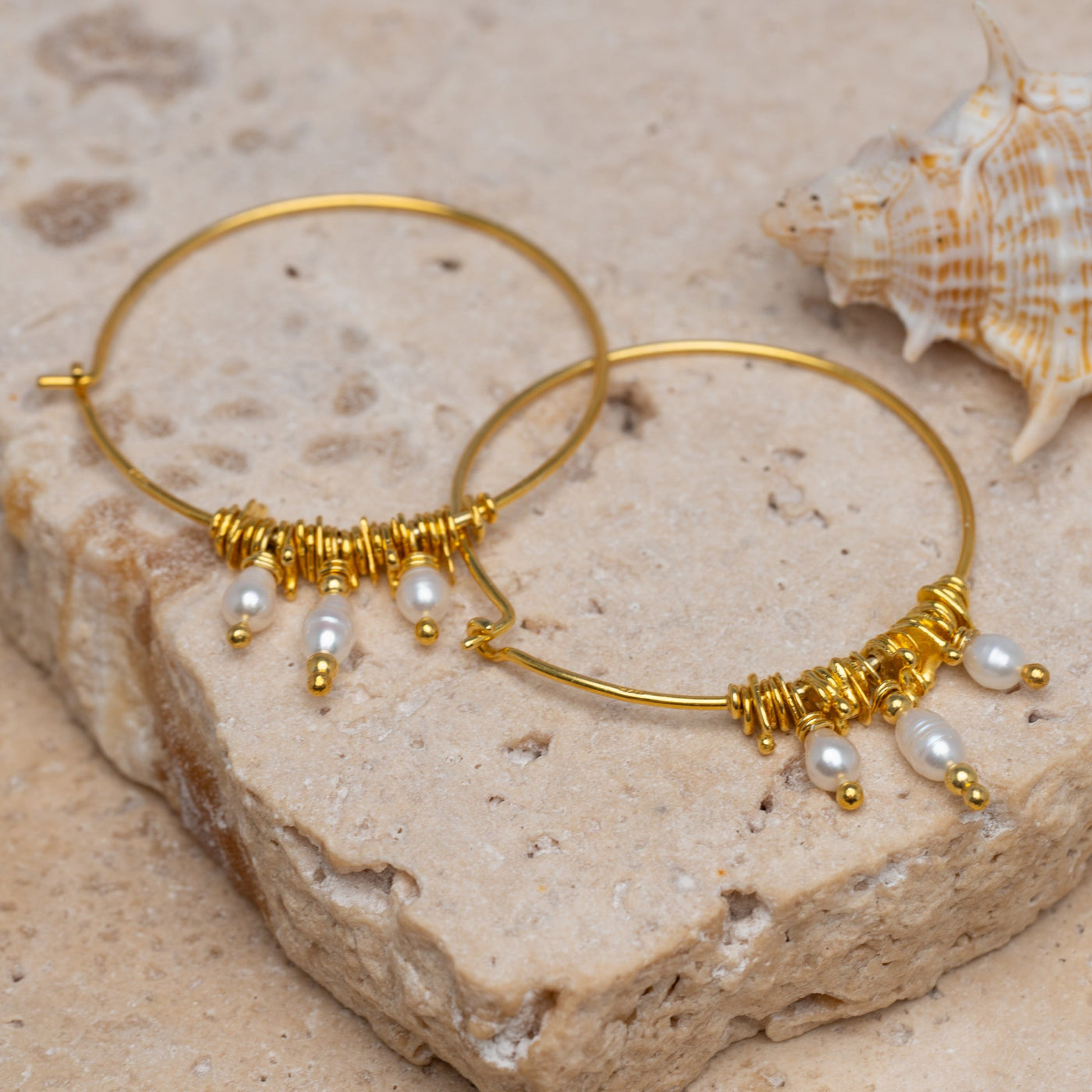 Pearl Sun Hoops - Gold