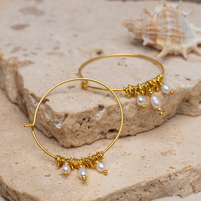 Pearl Sun Hoops - Gold