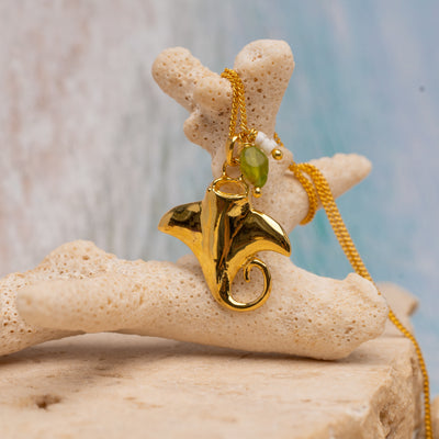 Gold Manta Ray Pendant with Peridot
