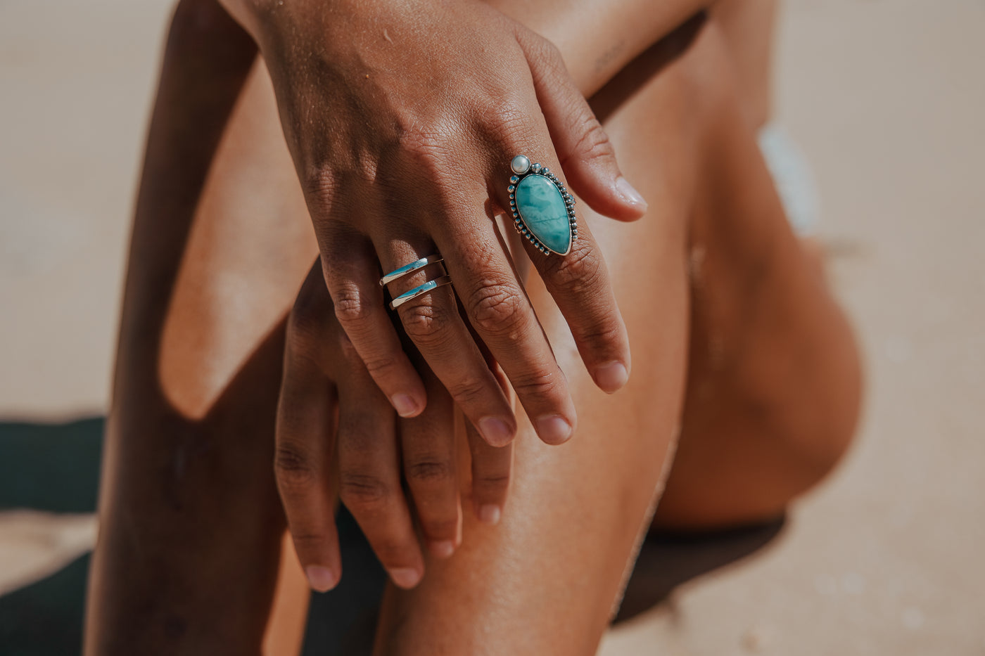 Caribbean Seas Larimar and Pearl Ring
