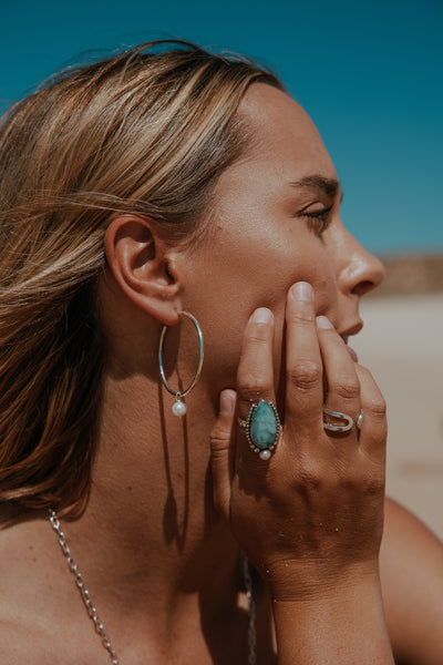 Caribbean Seas Larimar and Pearl Ring