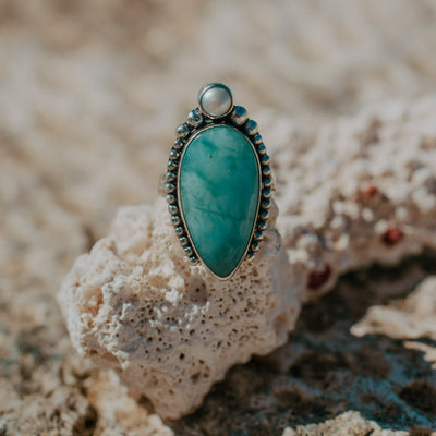 Caribbean Seas Larimar and Pearl Ring