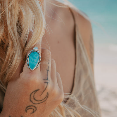 Caribbean Seas Larimar and Pearl Ring