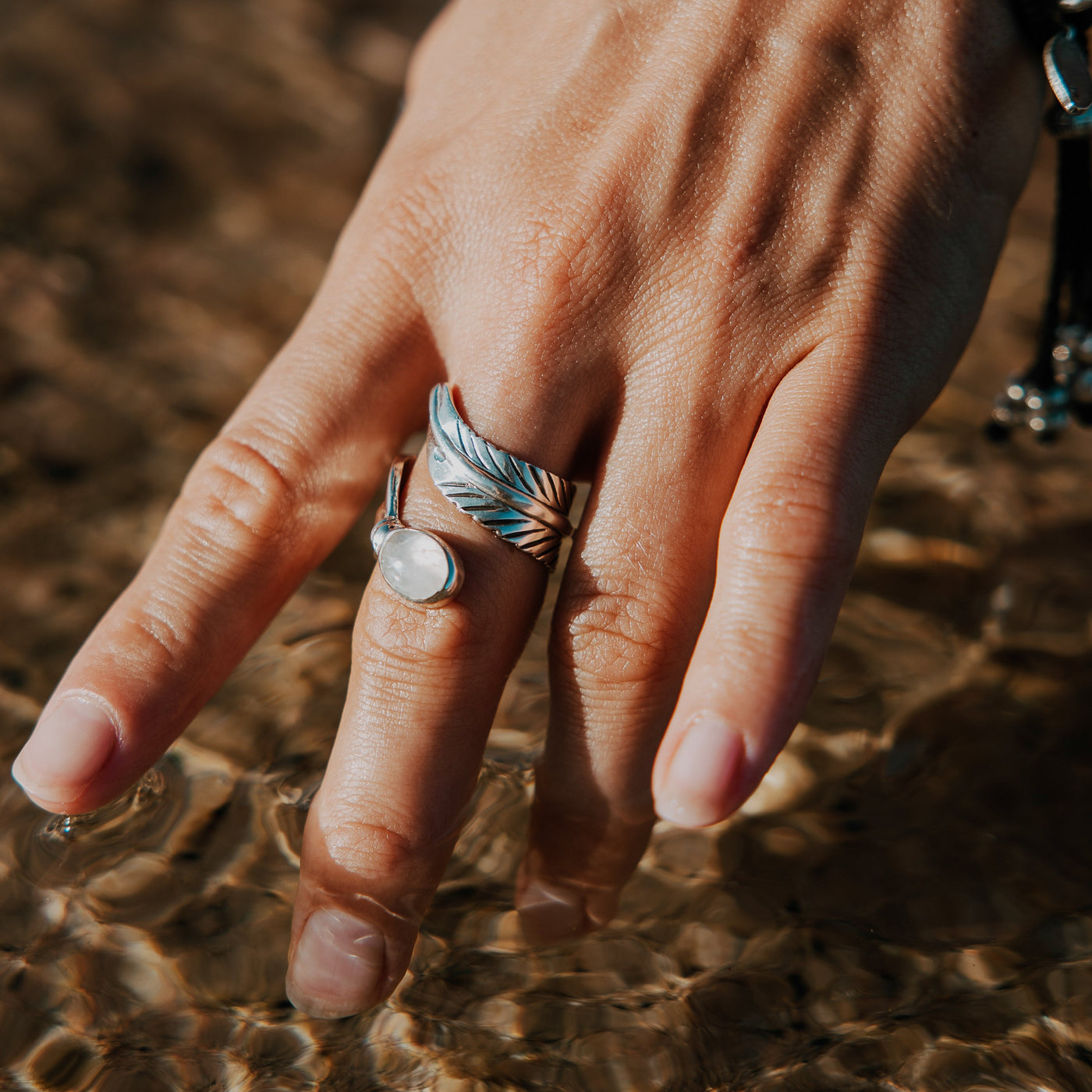 Moonstone Feather Wrap Ring