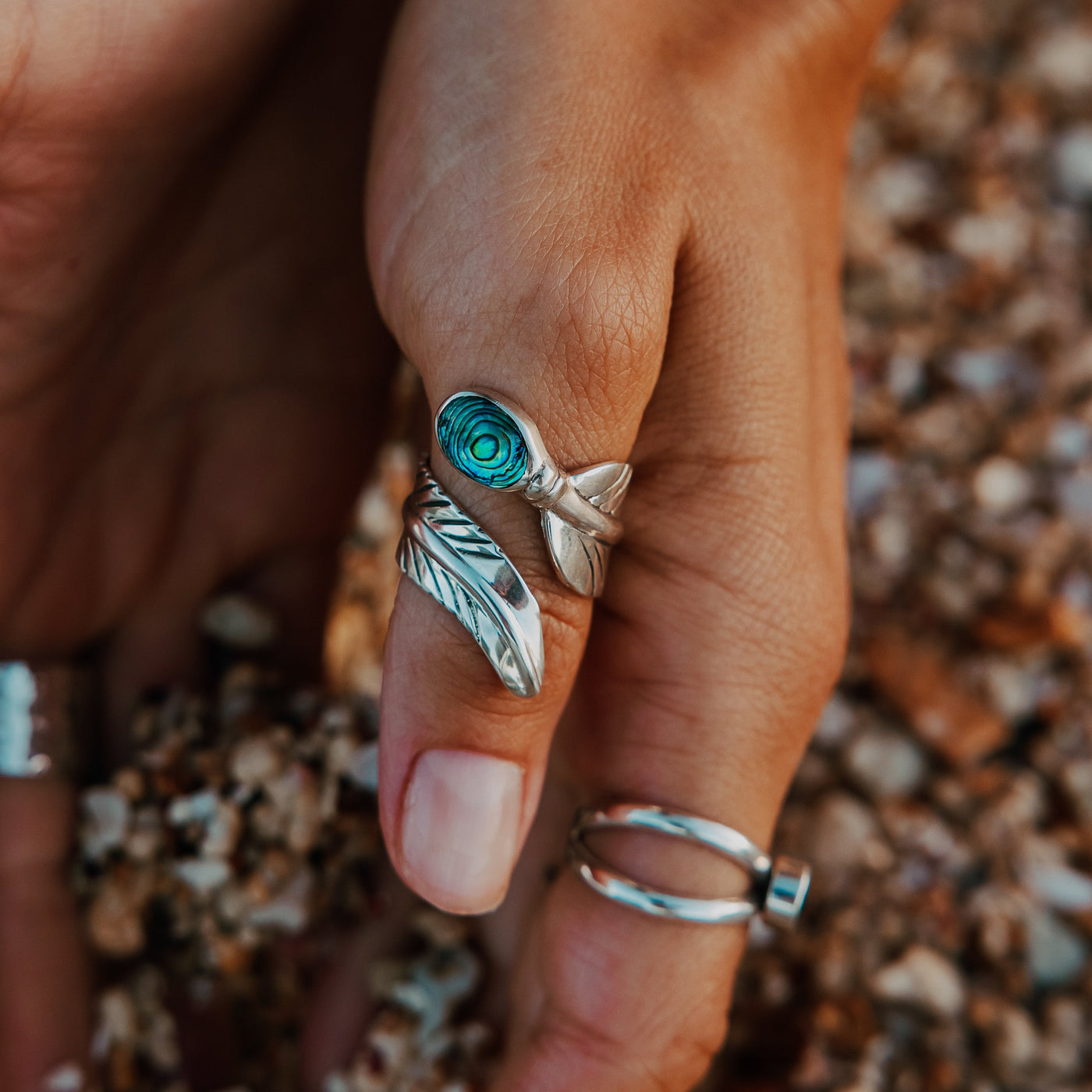 Paua Feather Wrap Ring