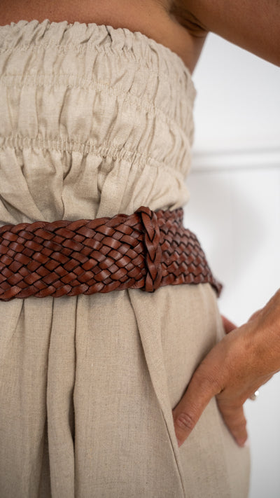 Braided Leather Belt- Brown