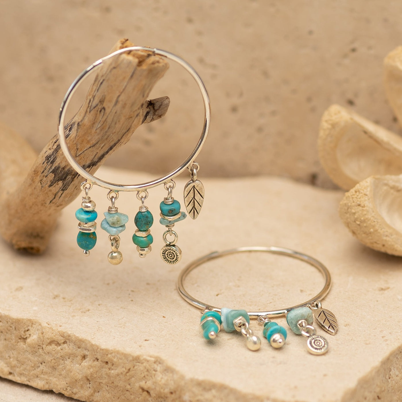 Turquoise and Larimar Sun Hoops