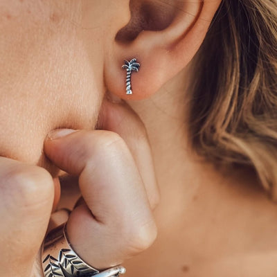 Tropical Palm Tree Stud earrings made of sterling silver