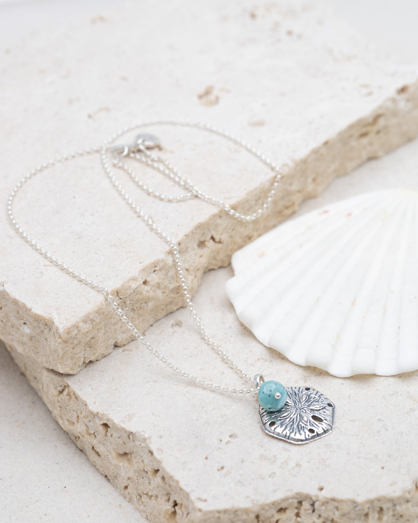 Sand Dollar Necklace with Larimar