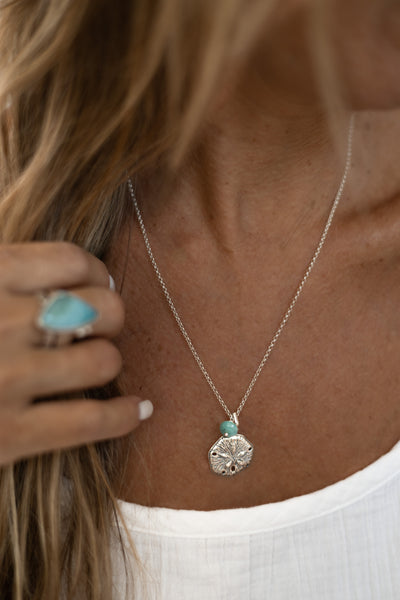 Sand Dollar Necklace with Larimar
