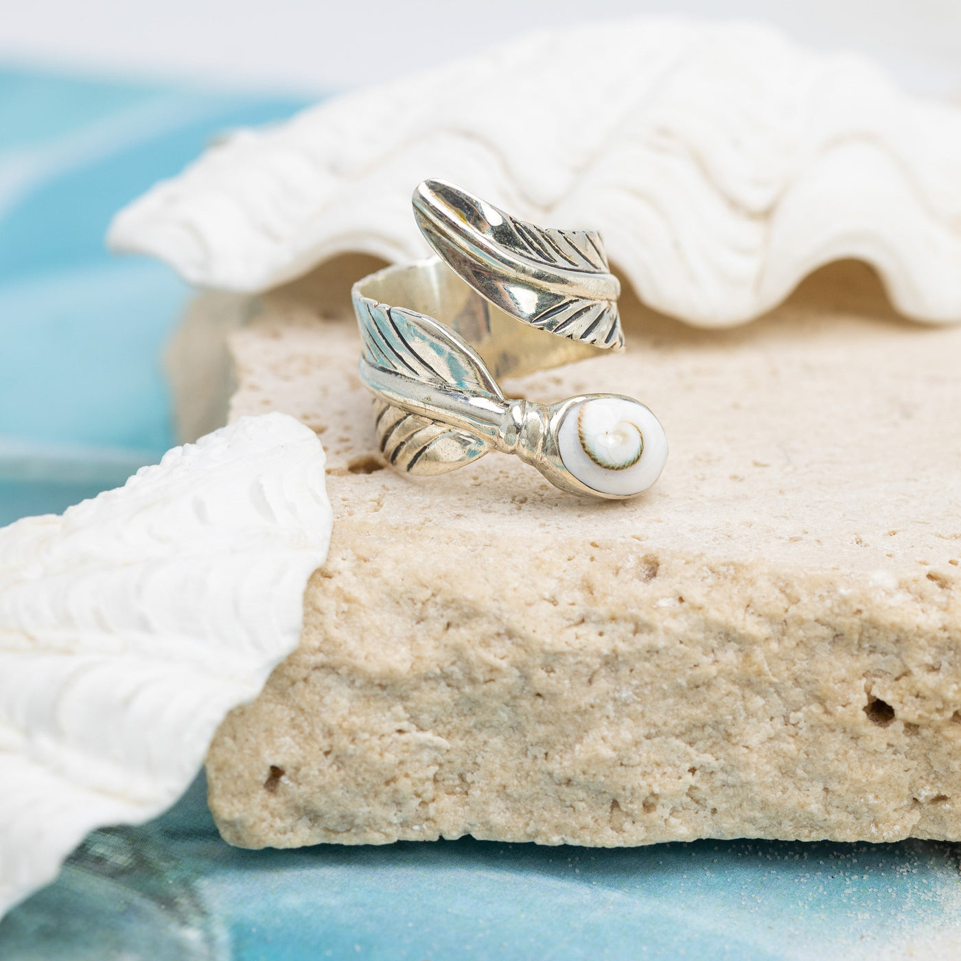Periwinkle Feather Wrap Ring
