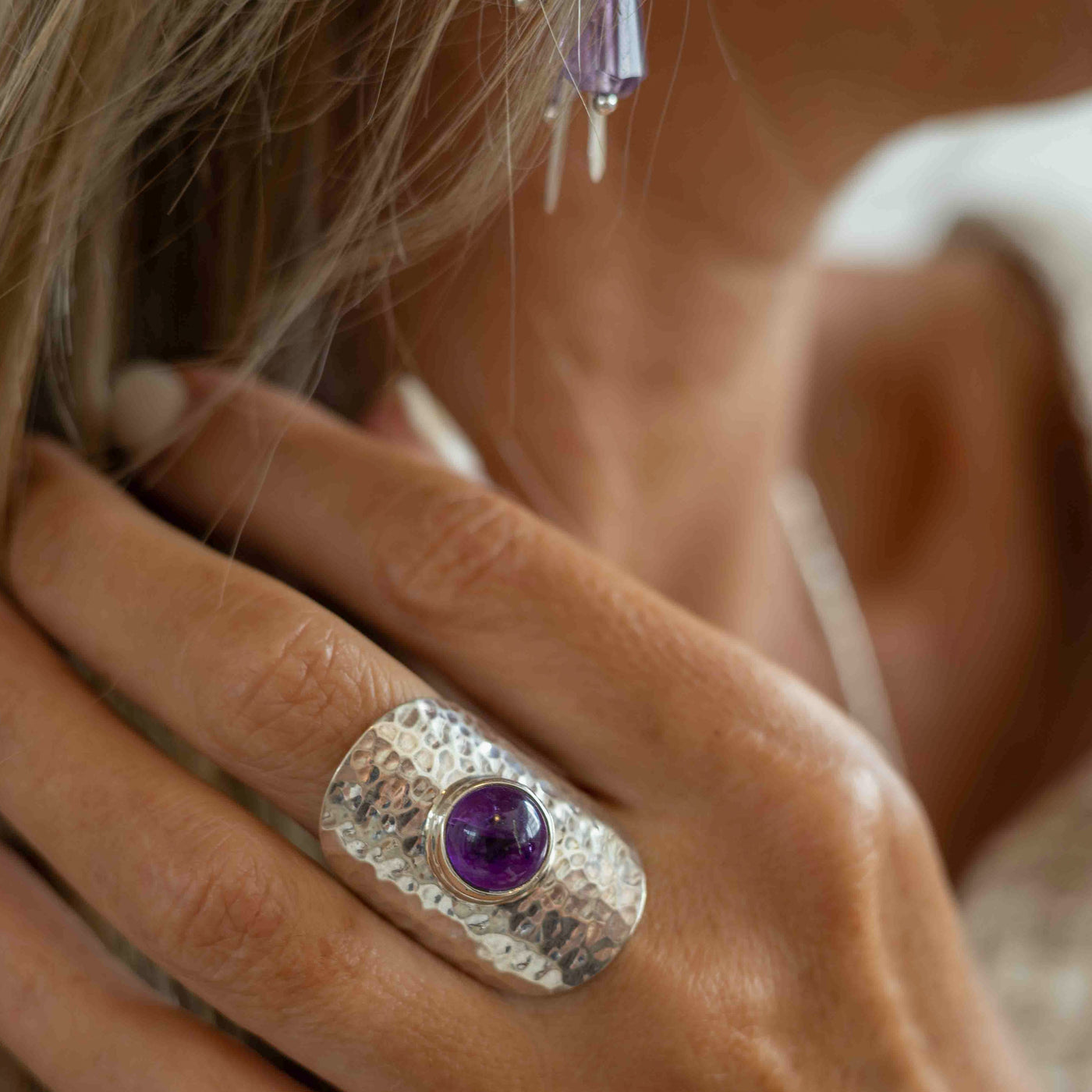 Silver Ripples with Amethyst Ring