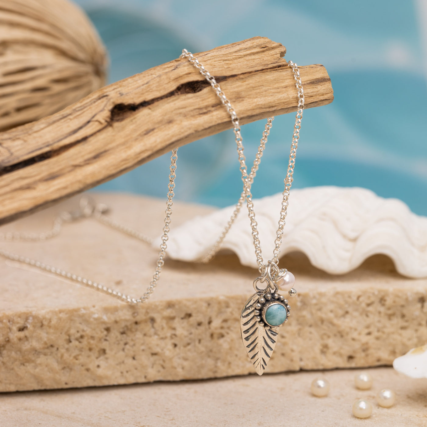 Dusk Larimar Necklace with Pearl