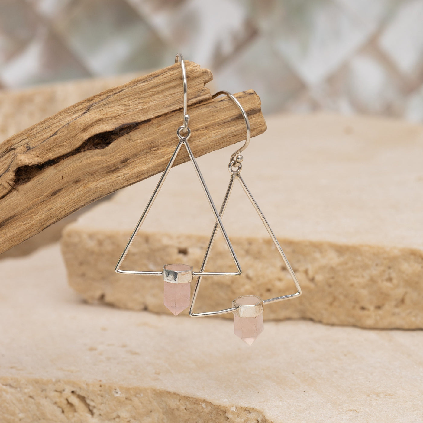 Aruba Trinity Earrings - Rose Quartz