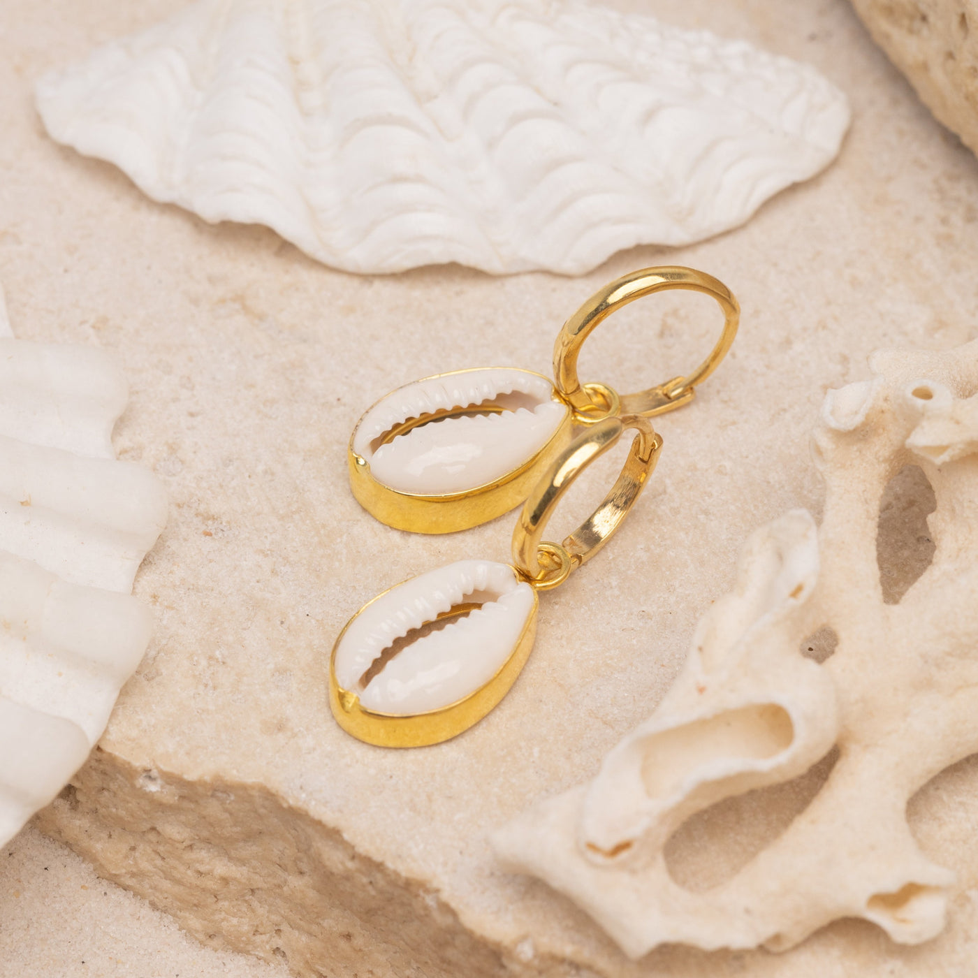 Nazare Cowrie Hoops - Gold