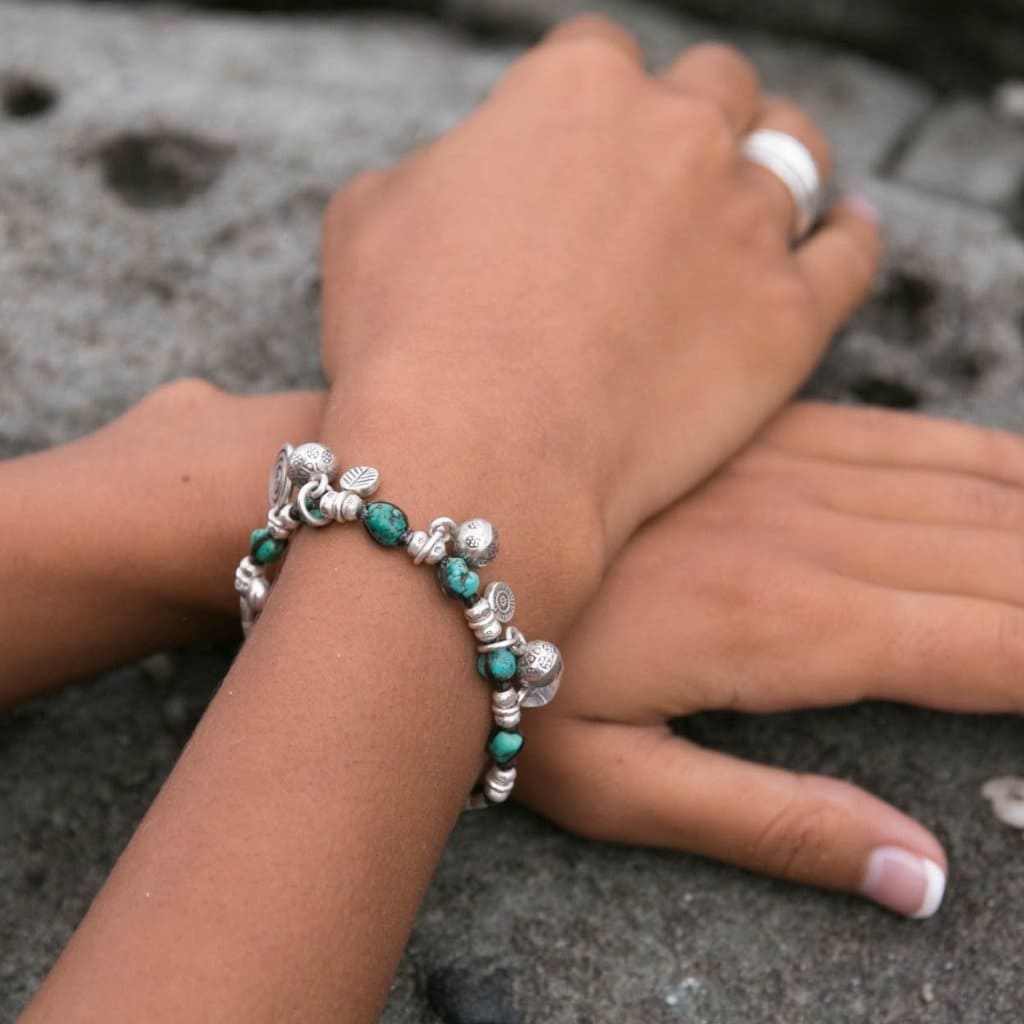 Aztec Spiral Bracelet with Natural Turquoise And Adjustable Cord