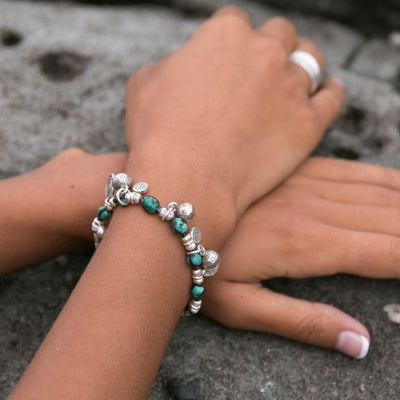 Aztec Spiral Bracelet with Natural Turquoise And Adjustable Cord